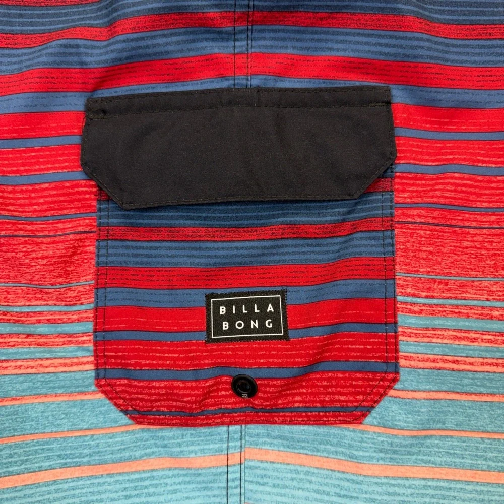Billabong Board Shorts Mens 34 Blue Red Striped Recycler All Day Pro Surf Trunks